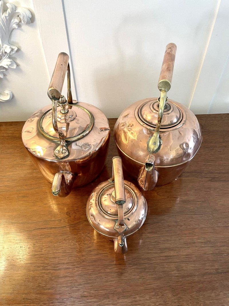 Antique Collection of Three Copper Kettles - Image 3